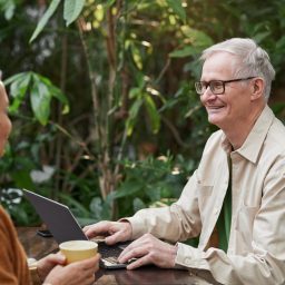 older couple-outdoor cafe Older couple enjoying conversation at an outdoor cafe.